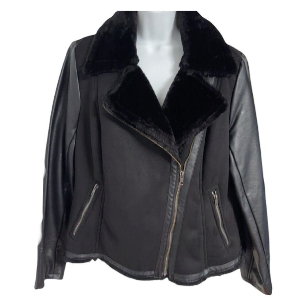 Torrid Black Faux Leather Fur Lined Jacket Grunge Moto Biker Fall Winter Size L